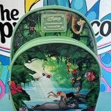 Loungefly Jungle Book mini backpack front view with Mowgli and Baloo river scene